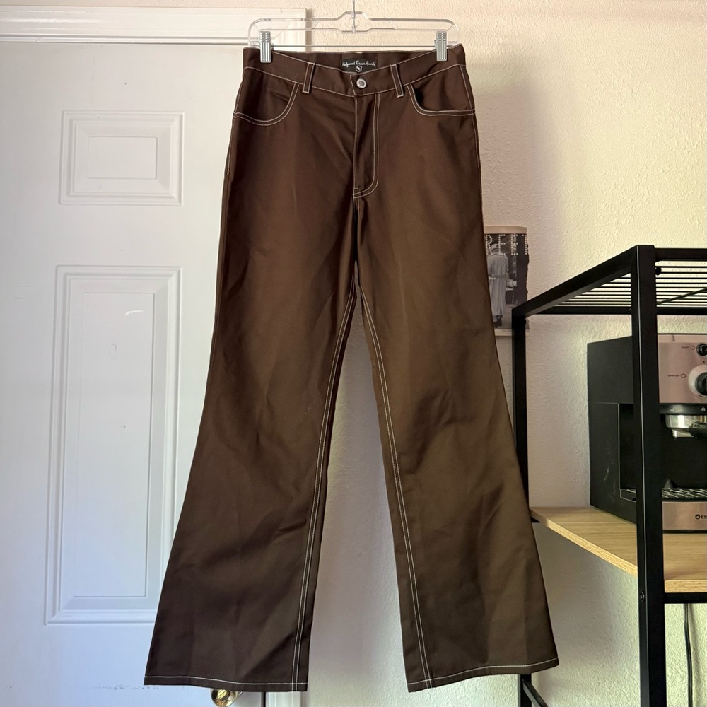 HOLLYWOOD‎ FOREVER RECORDS brown contrast stitch flare boot cut pants